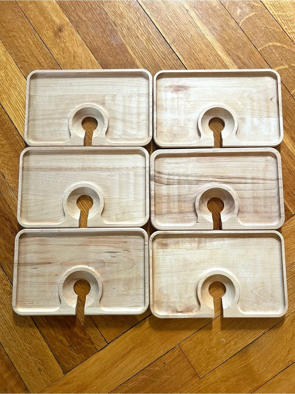 CRATE & BARREL Bamboo Wine Glass Holder Snack Trays 6